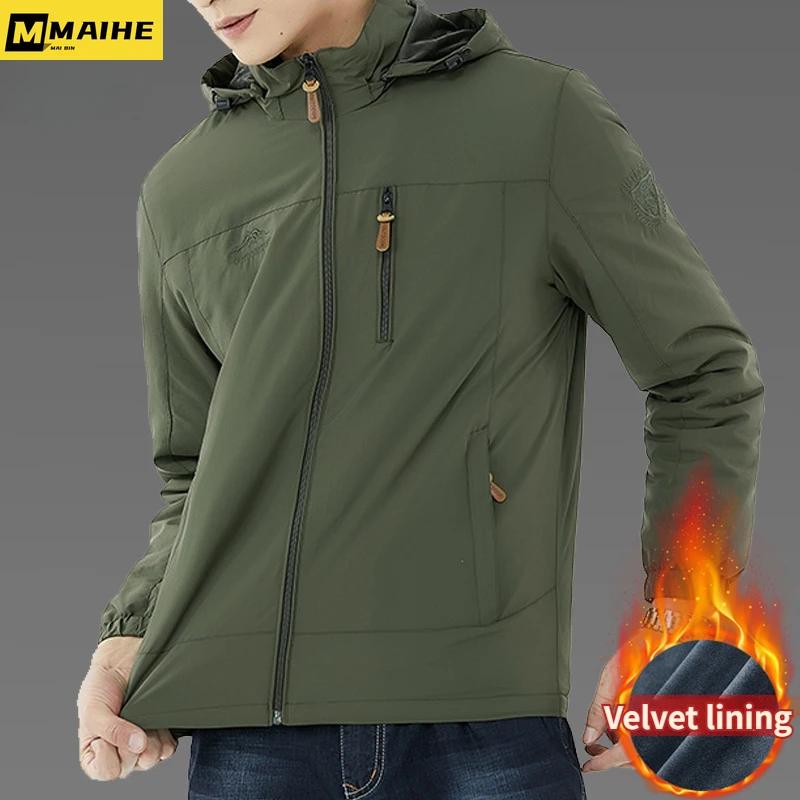 Retro Jacket for men Windproof waterproof Fall winter fleece hooded pilot coat for men Tactical Cargo jacket Ski hunting gear