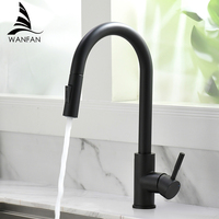 G1/2 Black Kitchen Faucet Flexible Pull Out Nozzle Hot Cold Water Mixer Tap Deck Mounted Sprayer and Stream SUS 304 Faucets