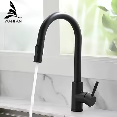 G1/2 Black Kitchen Faucet Flexible Pull Out Nozzle Hot Cold Water Mixer Tap Deck Mounted Sprayer and Stream SUS 304 Faucets