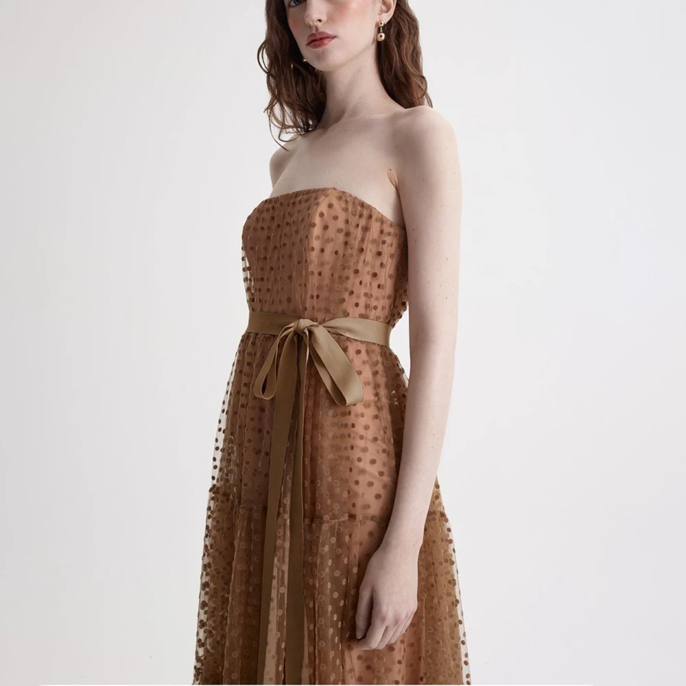 

Homecoming Women Dresses Polka Dot Mesh Tube Top Sleeveless Simple Elegant Party Dress Women's Evening Gown Wedding Guest Dress