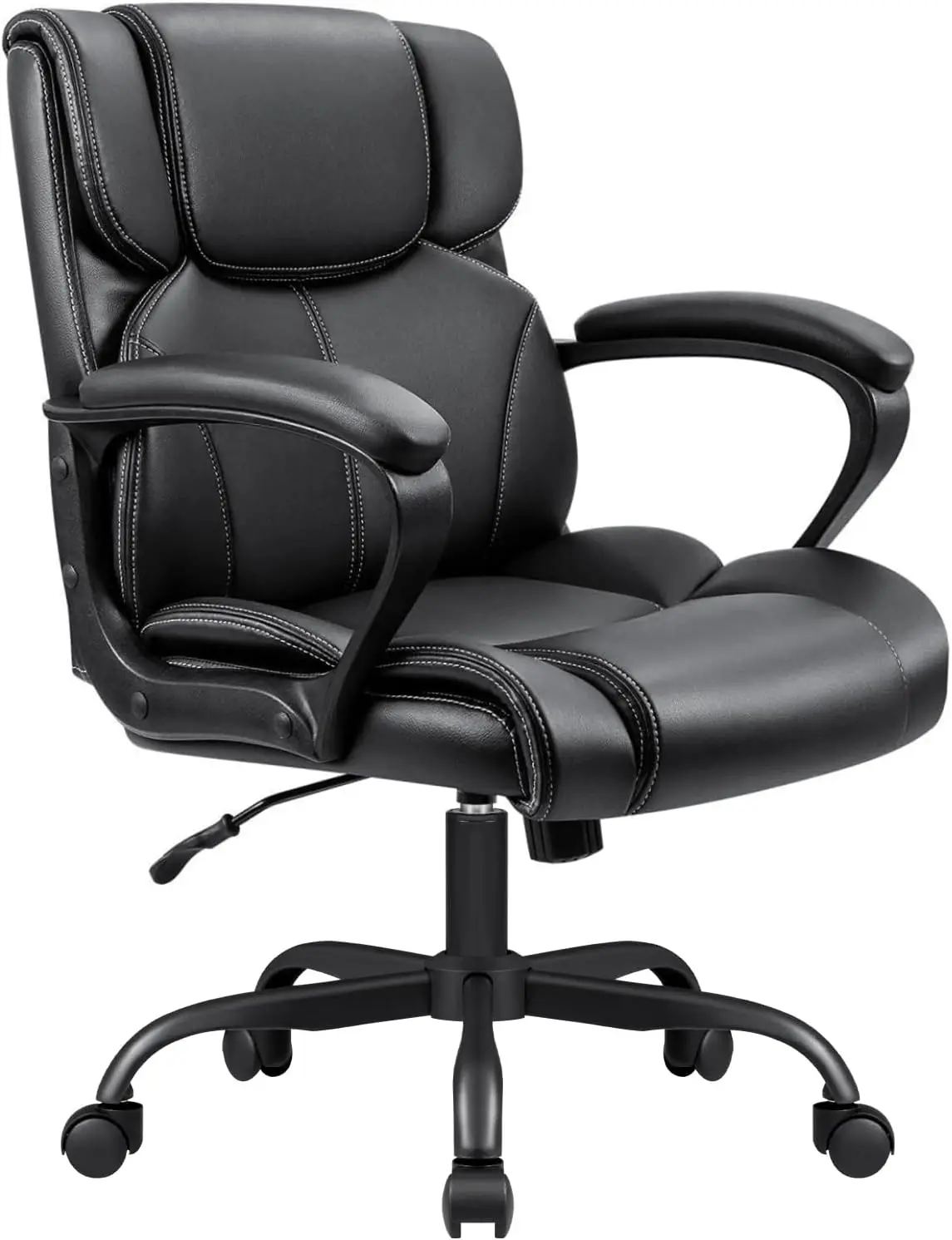 

Mid Back Executive Office Chair Swivel Computer Task Chair with Armrests,Ergonomic Leather-Padded Desk Chair