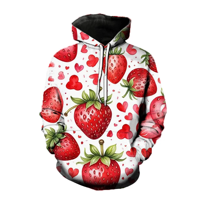 

3D Print Strawberry Graphic Women's Hoodie Cute Fruit Pattern Loose Casual Long Sleeve Top Fashion Comfortable Unisex Sweatshirt