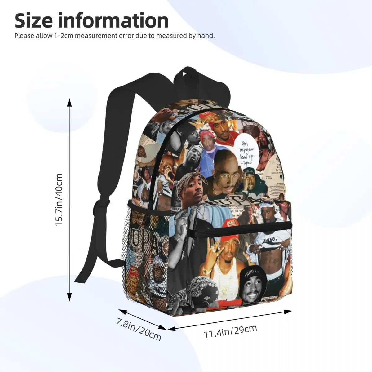 Tupac 2Pac Student Backpack School Bag Hiking Travel Daypack for Men Women Fashion Bookbag Shoulder Bags