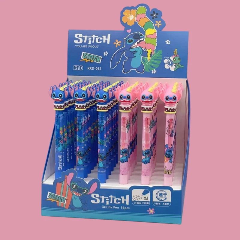 Disney Stitch Gel Pens 36pcs Cartoon 0.5mm Black Stationery Cute Student New Signature Pen Writing Tool Student Birthday Gifts