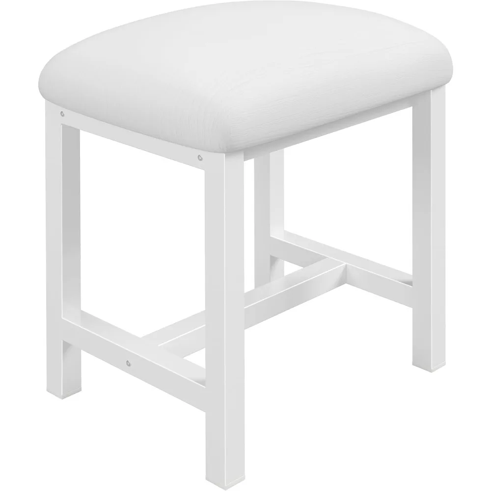 Compact Decorative Vanity Stool with Cushion, White Makeup Chair for Compact Spaces, Suitable for Living Room, Bedroom, and Bath