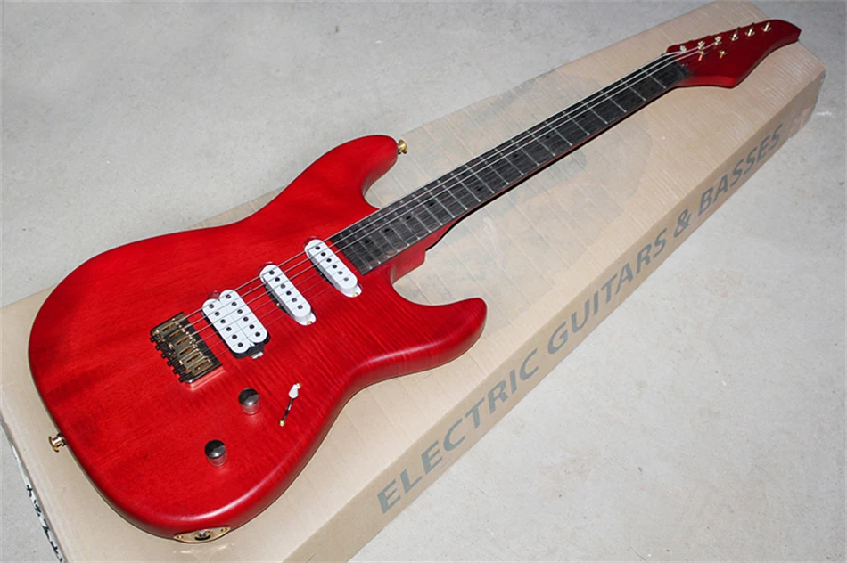 Flyoung Glossy Red Electric Guitar with Gold Harware,Offer Customize