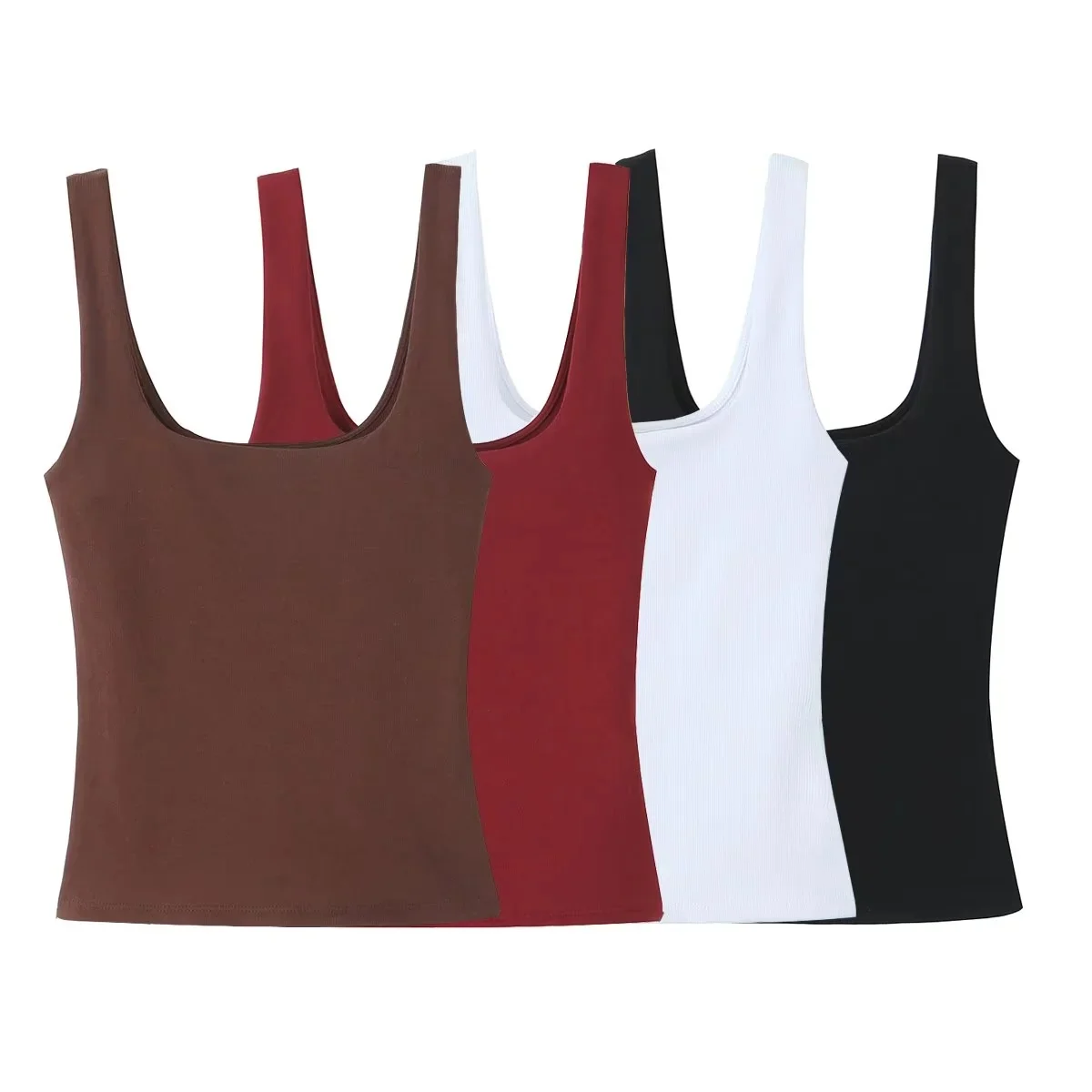 Spring Summer New Women's Design Simple Wide Strap Slim Fit Square Collar Short T-Shirt Polyester Fiber Casual Wear