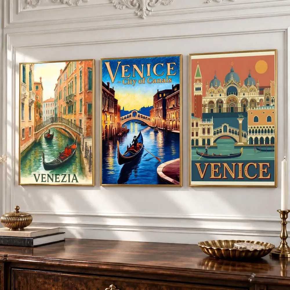 art Venice Gondola Poster HD Poster Peel Stick Waterproof Wall Art Print Bedroom Living Room Modern Decor Gift