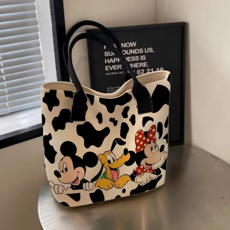 

2026 New Disney Mickey and Minnie Printed Canvas Women's Handbag Large Capacity Cartoon Handbag Children Casual Shoulder Bag