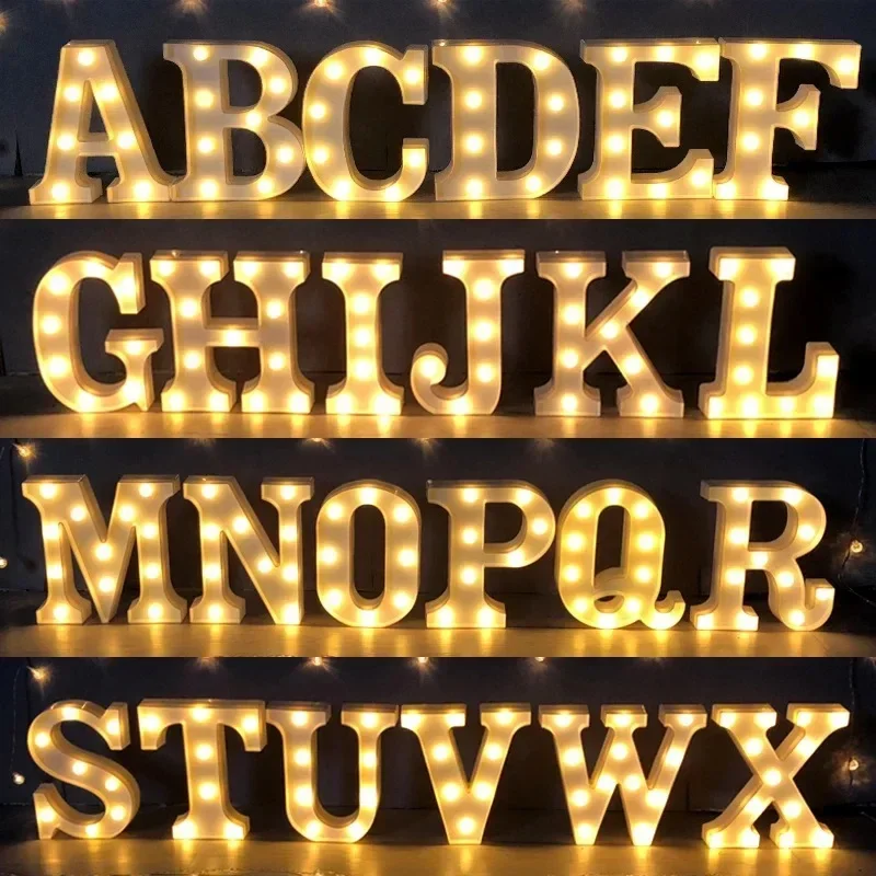 Alphabet Letter LED Lights Luminous Number Lamp Wall Decor Battery Night Light for Home Wedding Birthday Christmas Party Room