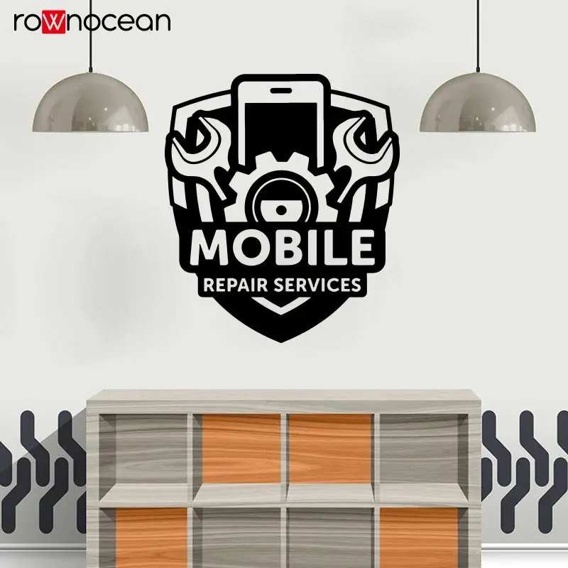 Cellphone Repair Service Shop Wall Sticker Business Mobile Phone Gear Screwdriver Tools Wall Decal Vinyl Home Window Decor E987