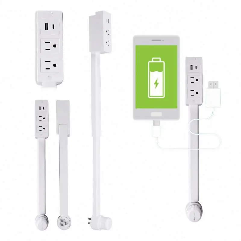 5pcs 2025 Hot Product Length 44cm-70cm 2pcs US Outlets and 2 USB Ports Rotates 180 Electrical Outlet Extender for Behind Couches