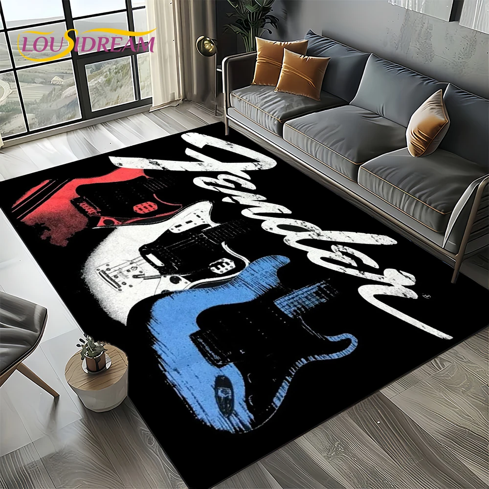 27 Style New Fender Retro Guitar Instruments Music 3D Carpet Rug for Living Room Bedroom Home Sofa Decoration,Non-slip Floor Mat