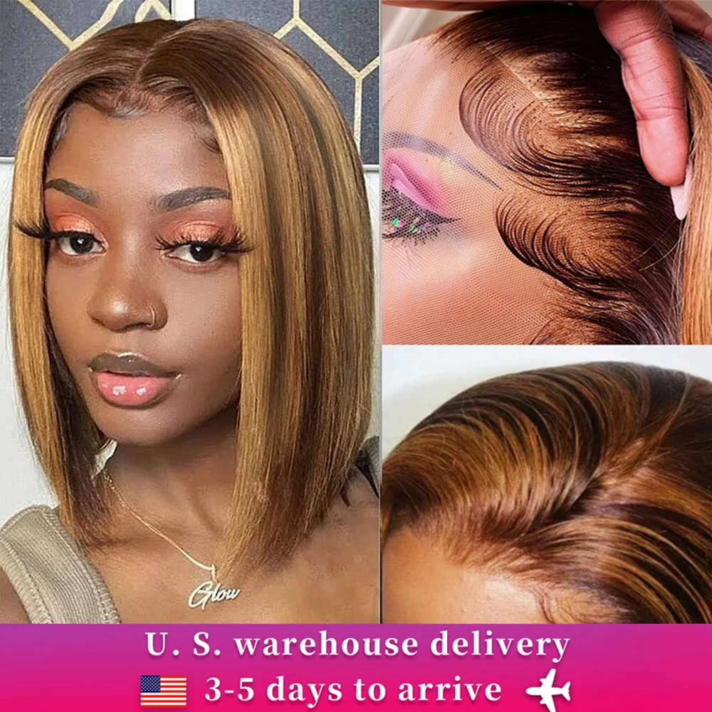 

Blonde Highlight Bob Wigs Human Hair 13x4 Frontal Lace Wig 180% Density Wigs Human Hair Pre Plucked Straight Bob Human Hair Wig