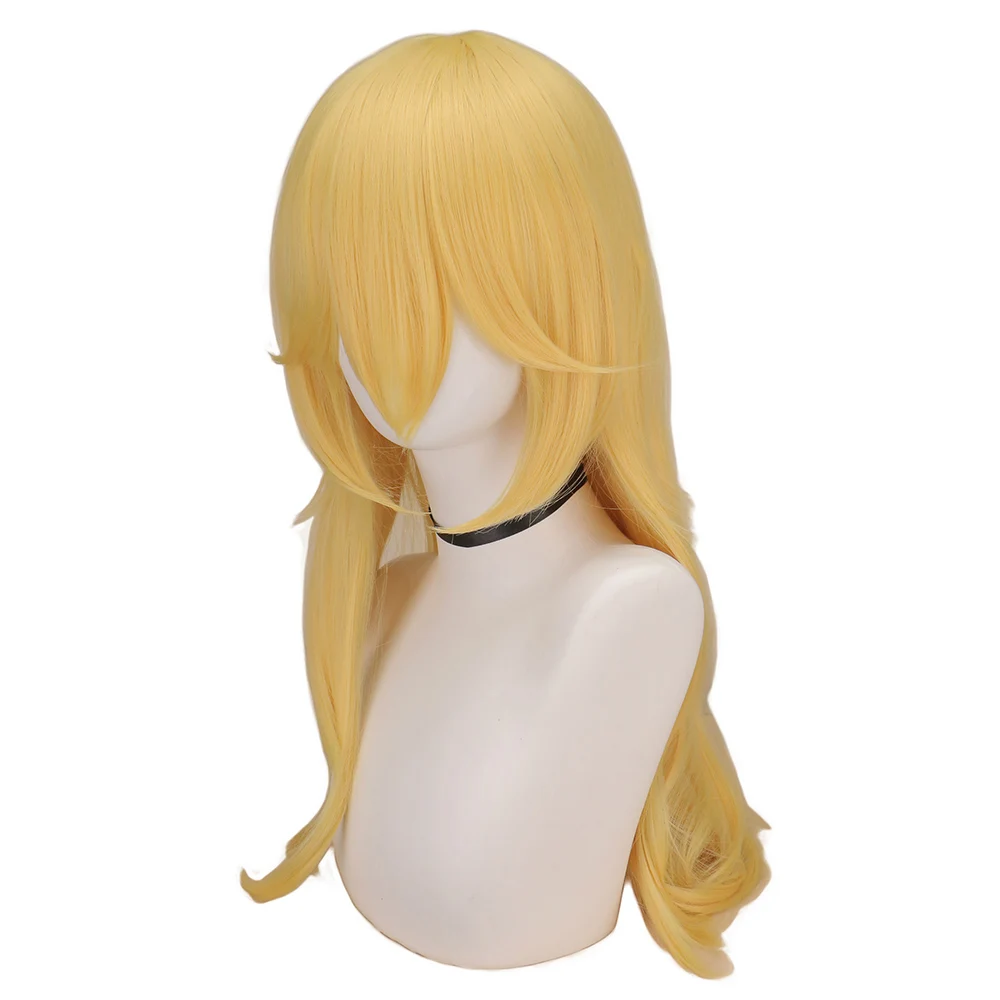 Peluca de princesa rubia larga ondulada para mujer, Cosplay de Halloween, fiesta de disfraces, Anime, amarillo, melocotón