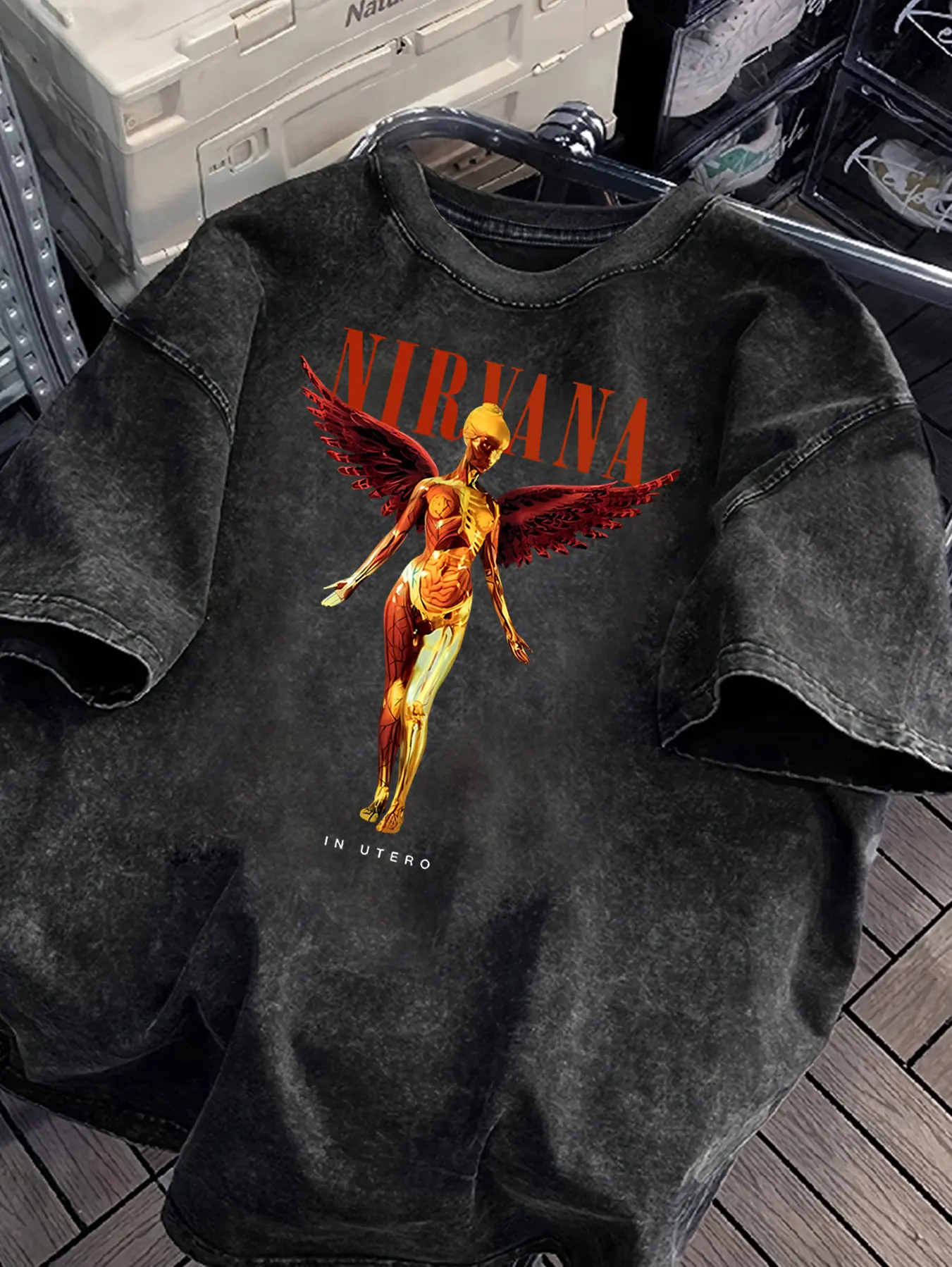 Camisas vintage lavadas com padrão ROCK para mulheres Camisetas gráficas Y2k Top Shirts Roupas de moda unissex