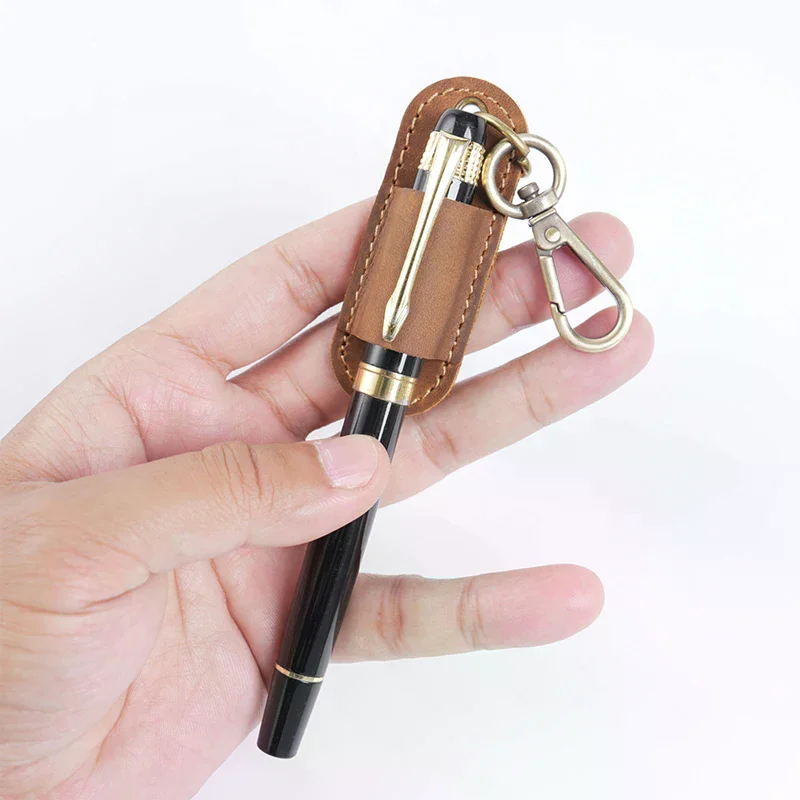 Pen Lanyard Holder Pen Holder With Keychain Portable Pencil Holder Protector For Clipboard PU Leather Pen Holder