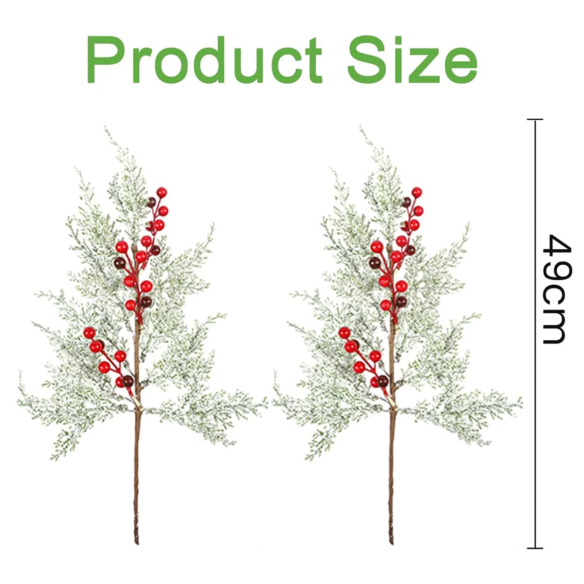 6Pcs Christmas Red Berries Stems Pine Branches with Snow 19Inch Frosted Faux Cedar Sprays Artificial Christmas Pine Tree