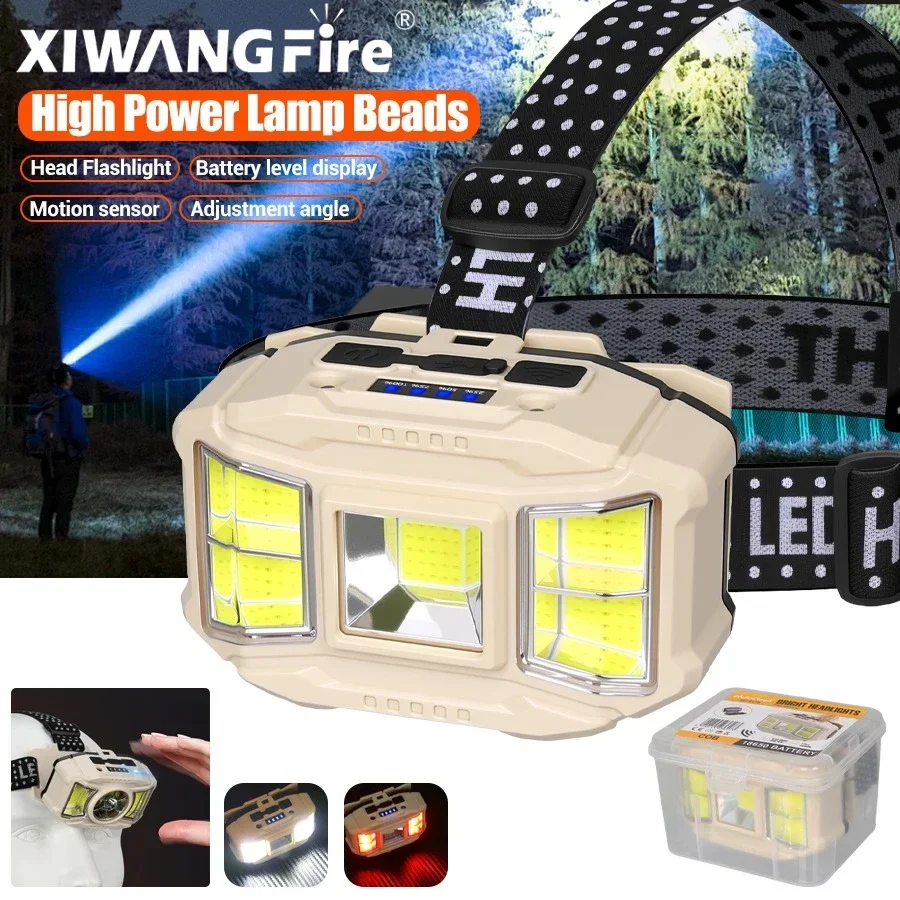 

Индукционный светодиодный налобный фонарь — перезаряжаемый 5-режимный светодиод, водонепроницаемый налобный фонарь для кемпинга/рыбалки/аварийной помощи (датчик движения и красный свет)