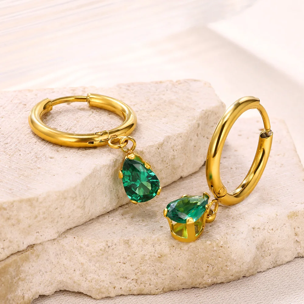 

Teardrop Stud Earrings 2024 Trend New in Stainless Steel Earrings Femme Cubic Zironia Dangle Piercing Ear Jewelry aretes mujer