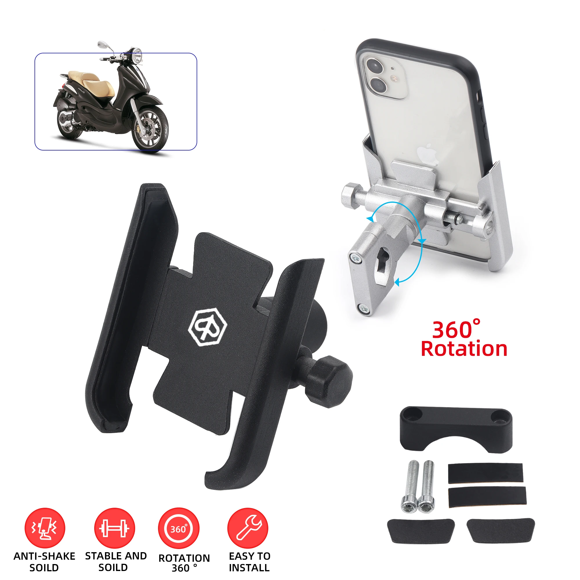 

Scooter Motorcycle Aluminum Mobile Phone Holder For Piaggio Beverly 125 300 350 500 GPS Navigator Handlebar Bracket Accessories