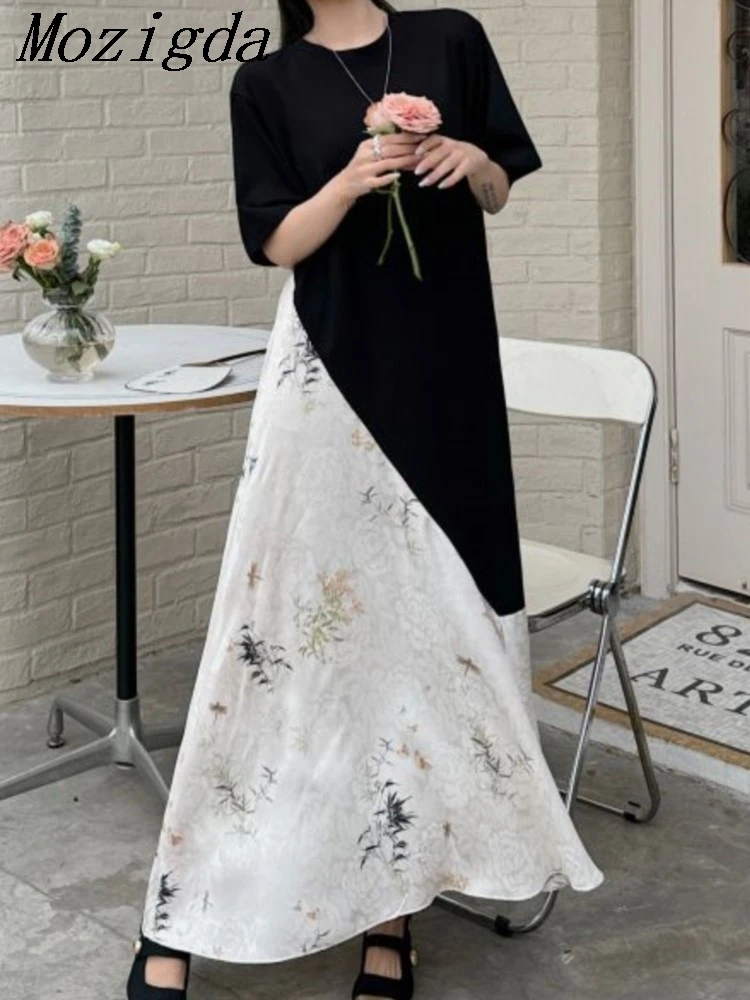 

Fake Two Piece Summer Loose Print Dress Women Oversize Elegant Vintage Ladies Dresses Fahion Long Woman Dress Vestidos