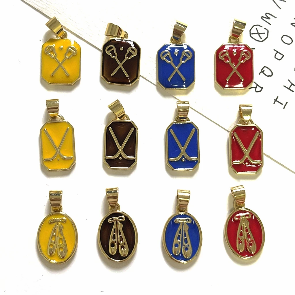 12Pcs/New Colorful  Exercise Racket Pendant Necklace Geometric DIY Necklace Plated 18K Gold Jewelry making
