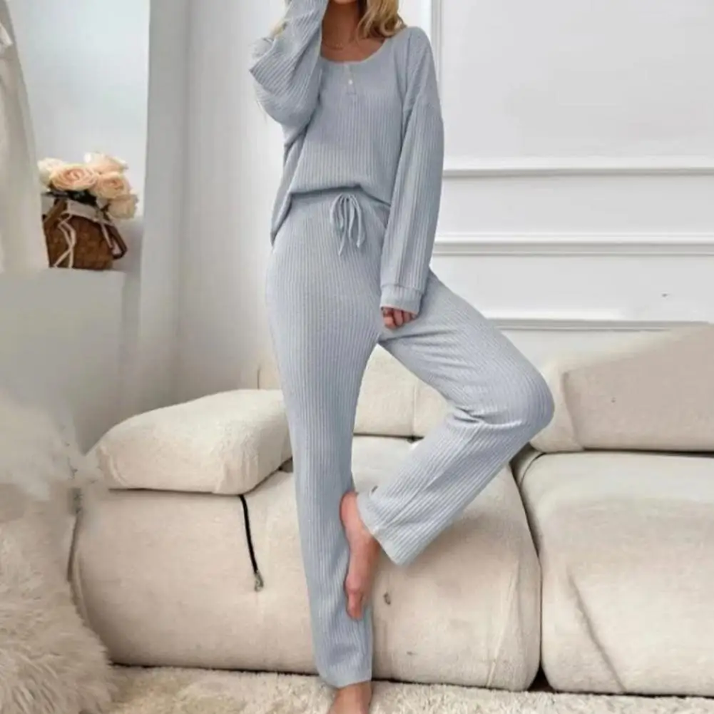 Women\'s new style pajamas short sleeve trousers elegant casual two-piece solid color Drawstring home wear