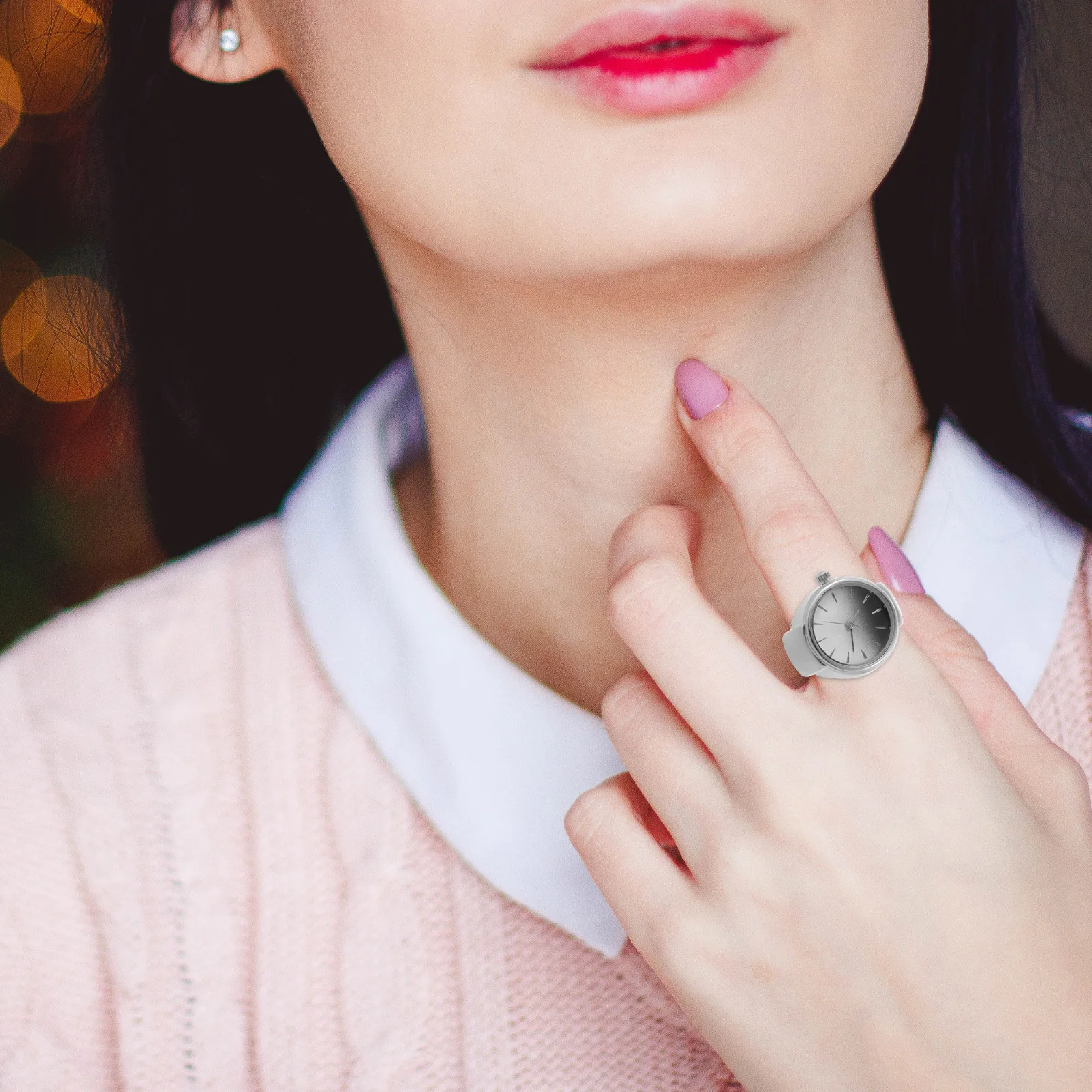 

Finger Watch Retro Rings Vintage Silver Gradient Ring Watches for Women Decorative Jewelry Accessories Timepiece