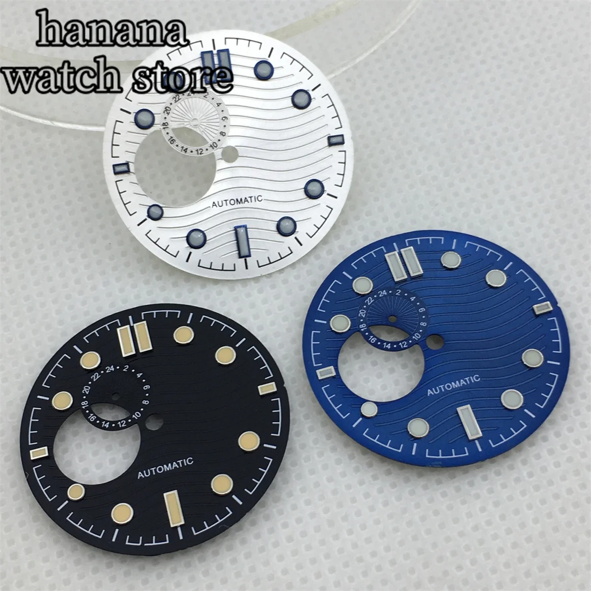 BLIGER 31 мм синий, черный, белый полый светящийся циферблат с водяным принтом для аксессуаров для часов с механизмом NH39