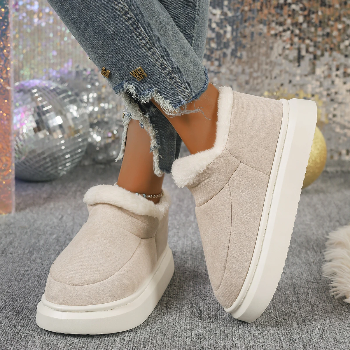 Buty damskie 2024 Nowa moda zimowa Buty codzienne dla kobiet Płytkie niskie obcasy Okrągłe palce Jednolity kolor Plus Size Zapatos De Mujer