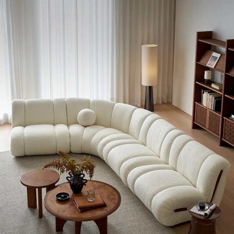 Curved sofa fabric free combination module retro living room large apartment