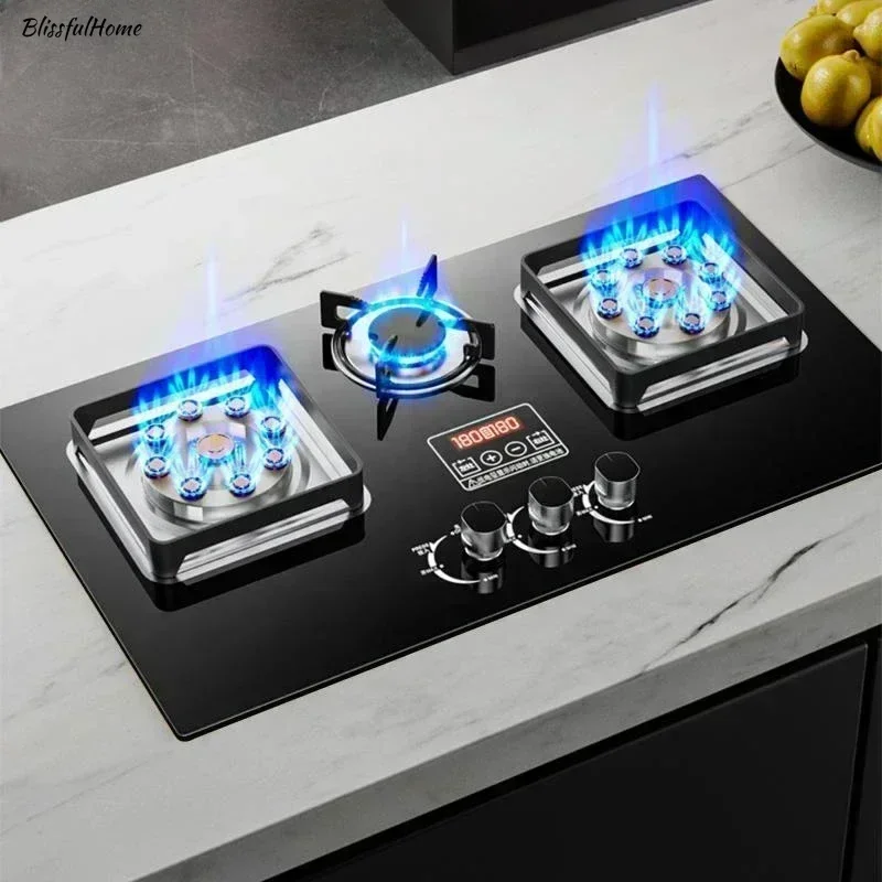 Household gas stove. For liquefied gas or embedded natural gas. Fierce fire. Three-eyed. For table kitchen. New.