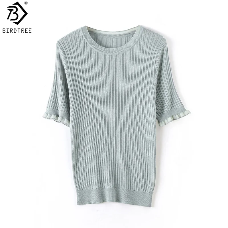 

Birdtree, 45% Silk 55% Viscose Solid T shirt, O-neck Chic Casual Tops, Women Short Sleeve Basics Shirt, 2026 Spring New T62123JF