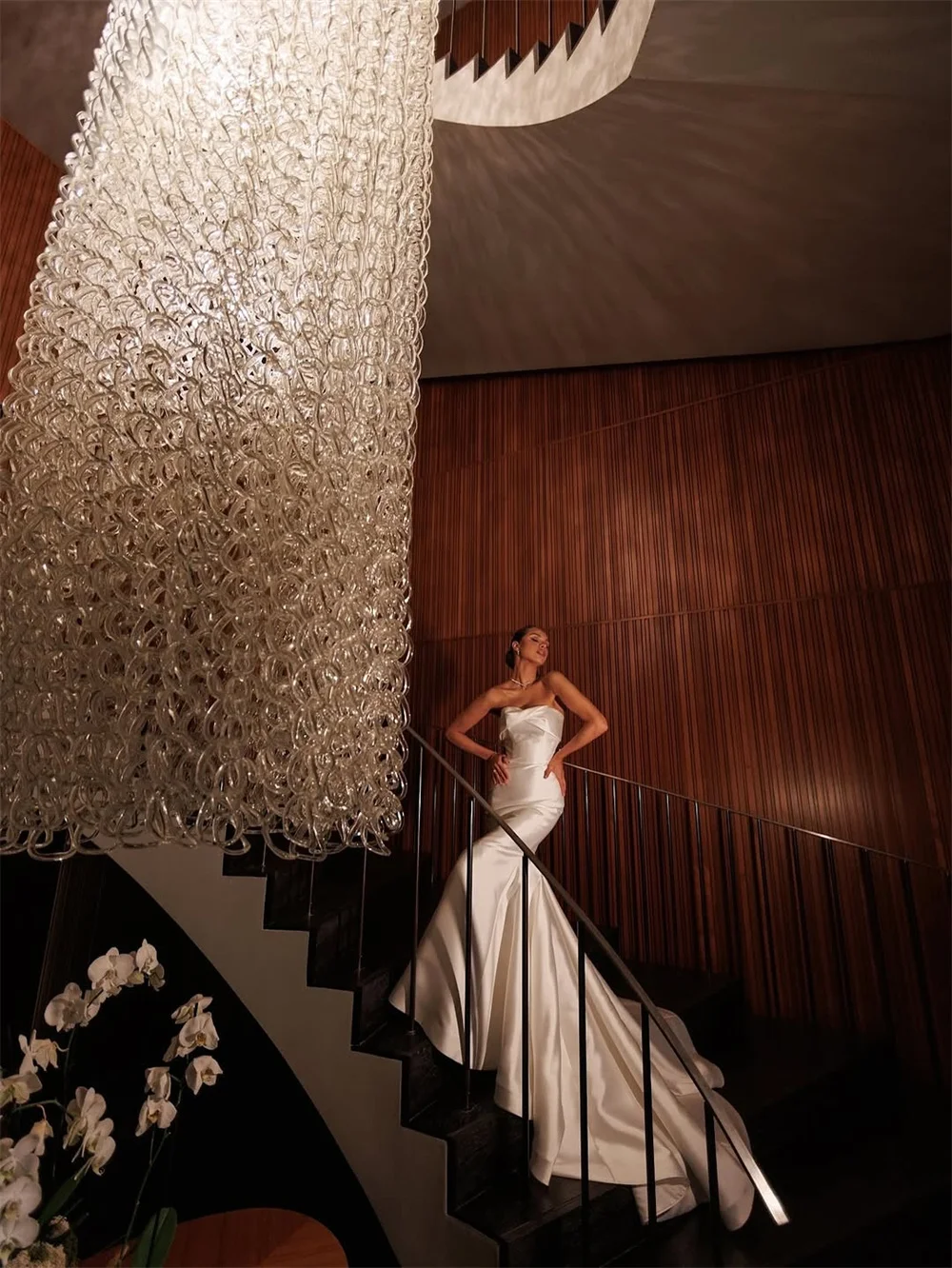 Kyoto Customized White Simple Satin Mermaid Wedding Dress Strapless Long Train vestidos de noche Elegant Evening Dresses 2025