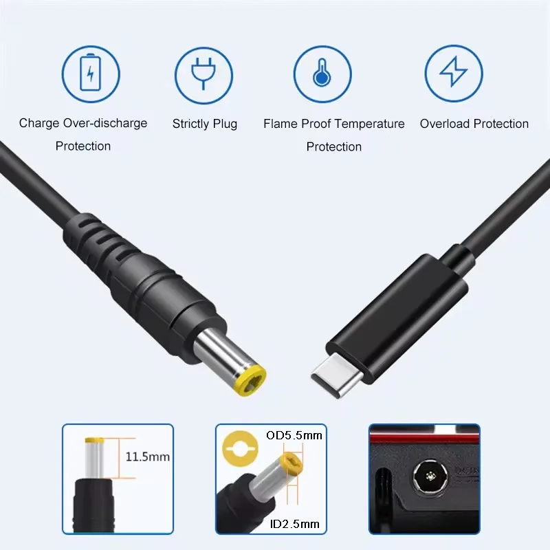 USB C 타입 to DC5525 DC5521 PD 고속 충전 전원 케이블, 데코이 와이어, TS100 TS101 T12 Pine64 Pinecil 납땜 다리미, 65W, 20V 3A