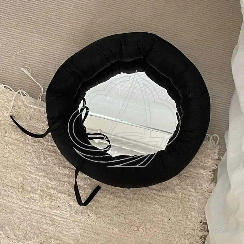 

Wall Hanging Fabric Decor Makeup Mirror, Foam Filled Solid Color Design with Acrylic Mirror Surface