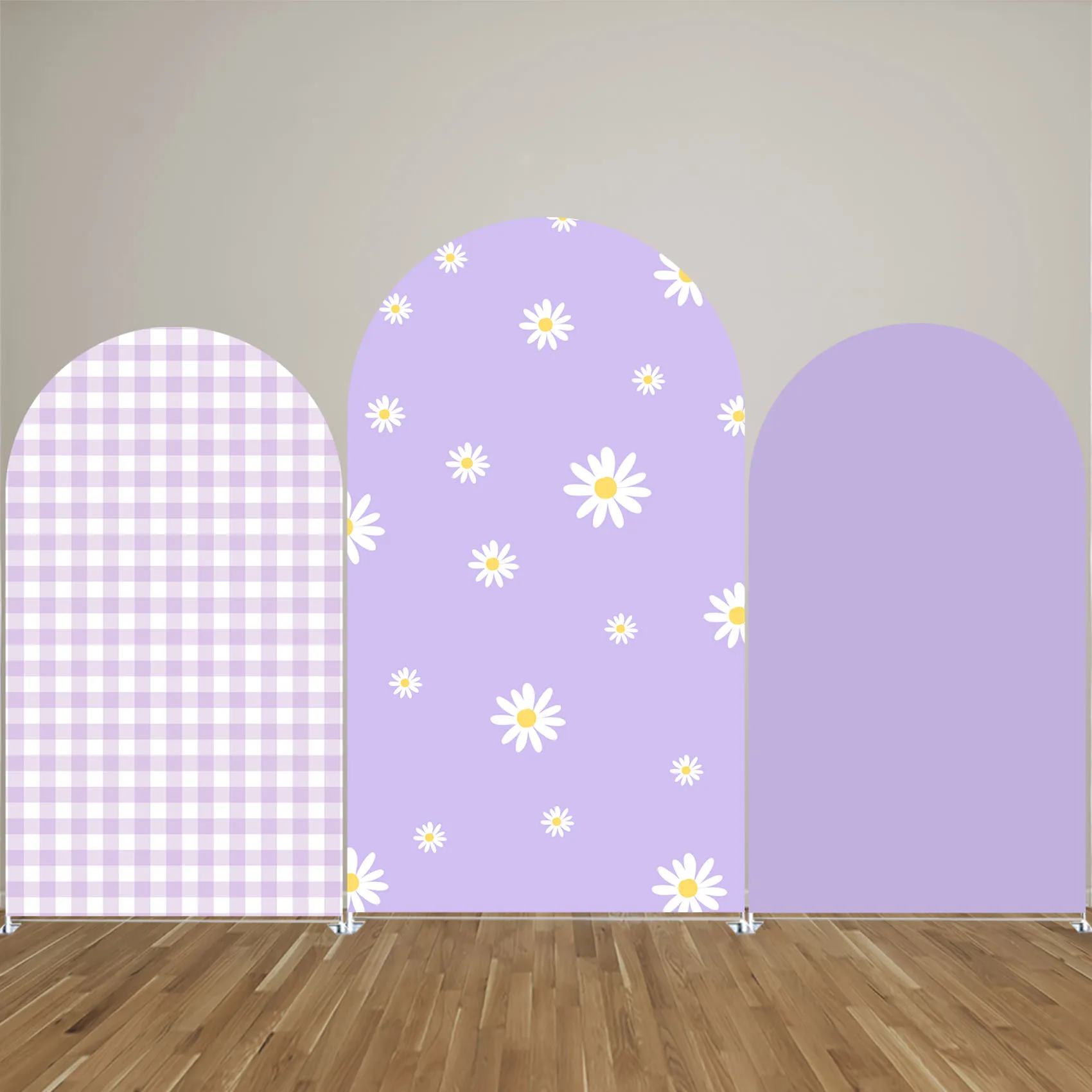 

Daisies Arched Fabric Backdrop Covers for Retro Groovy Parties Purple Arch Stand Cover Baby Shower Birthday Party Decor Props