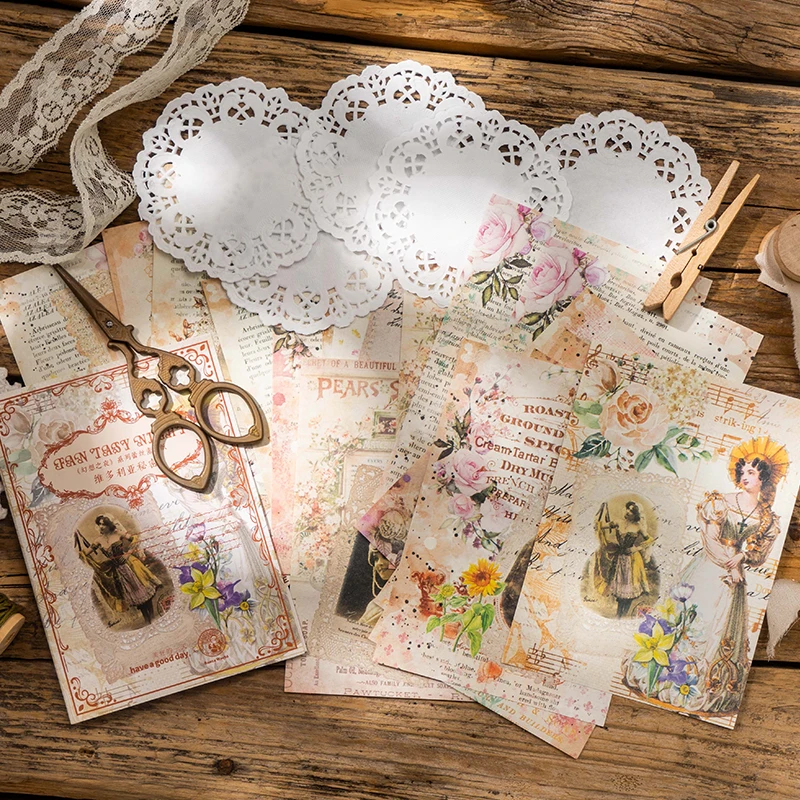 35Pcs Material Paper Lace Figure Flower Border Literary Retro Color Decorative Handbook Scrapbooking Handmade Backing Writing