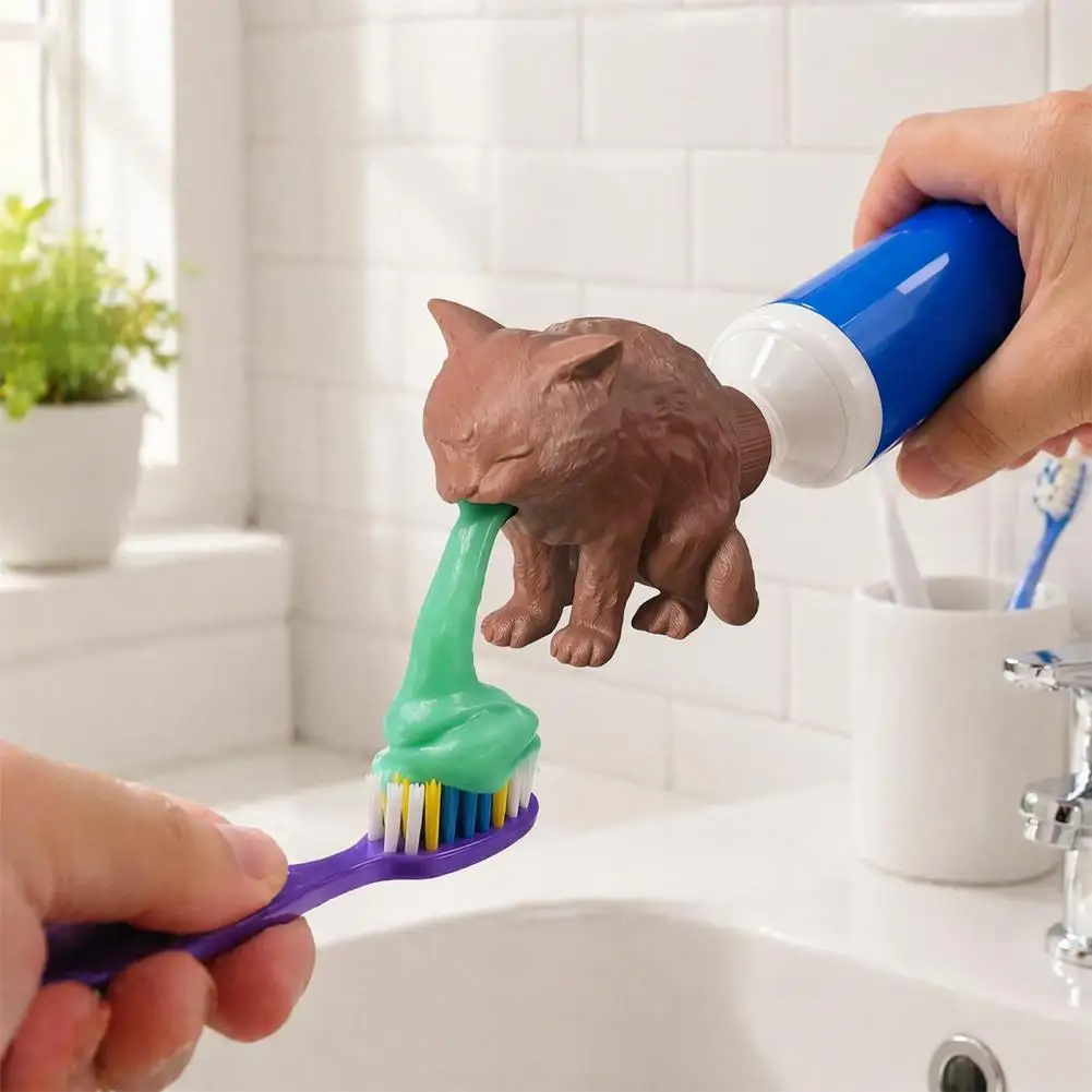Cat Bathroom Decor 3d Printed Cat Toothpaste Cap Funny Cat Vomiting Topper Bathroom Accessory for Kids Adults Toothpaste