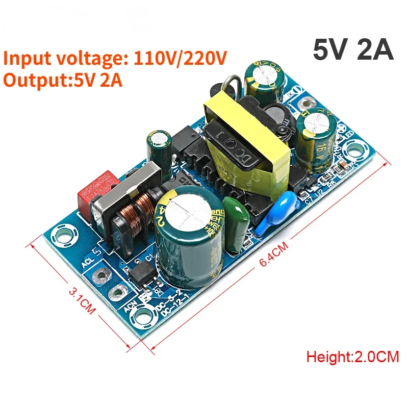 AC 110V/220V to DC 5V industrial power module bare board 2A, used for replacing/repairing AC-DC power supply