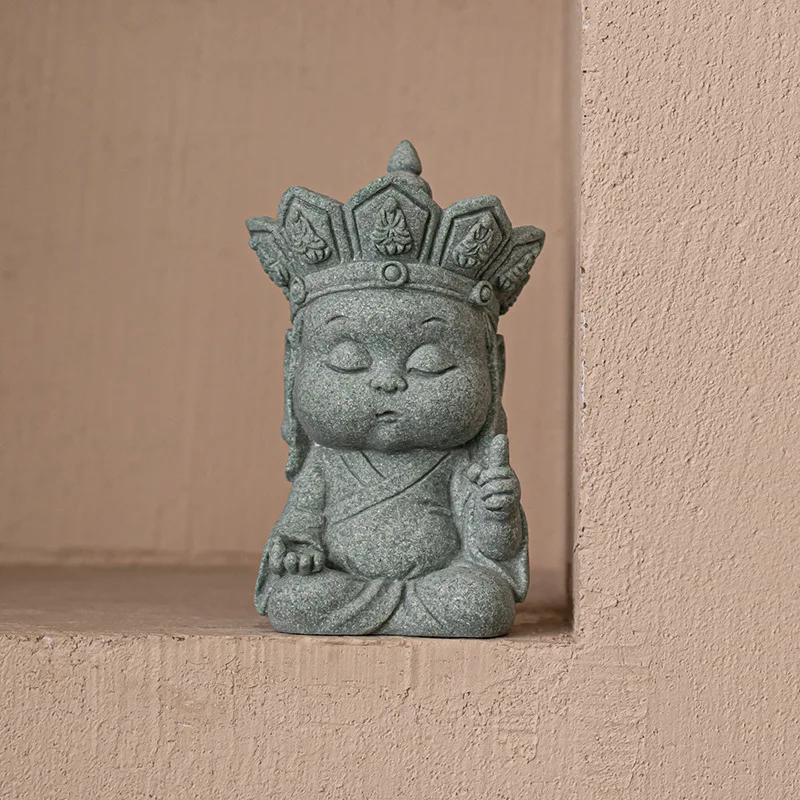 Green Sandstone Silent Buddha Tea Pet Ornament Desktop Decoration Chinese Zen Style Indoor Decoration Handmade Tea Set