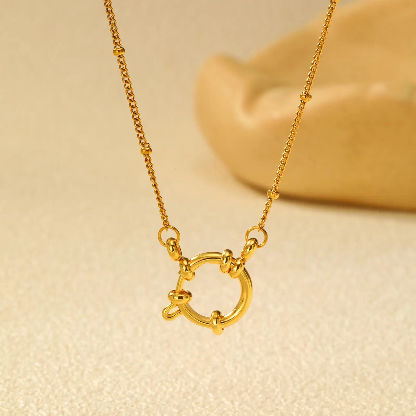 Chunky Bubble Buckle Necklace for Women,Stainless Steel Bead/Grinding/NK Chain Necklaces,18K Gold Plated Punk Jewelry Gifts - Image 6