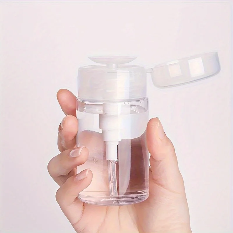4pcs Refillable Clear Nail Polish Remover Bottle - Convenient Push-Down Lockable Pump Dispenser One-Touch Bottle for Quick