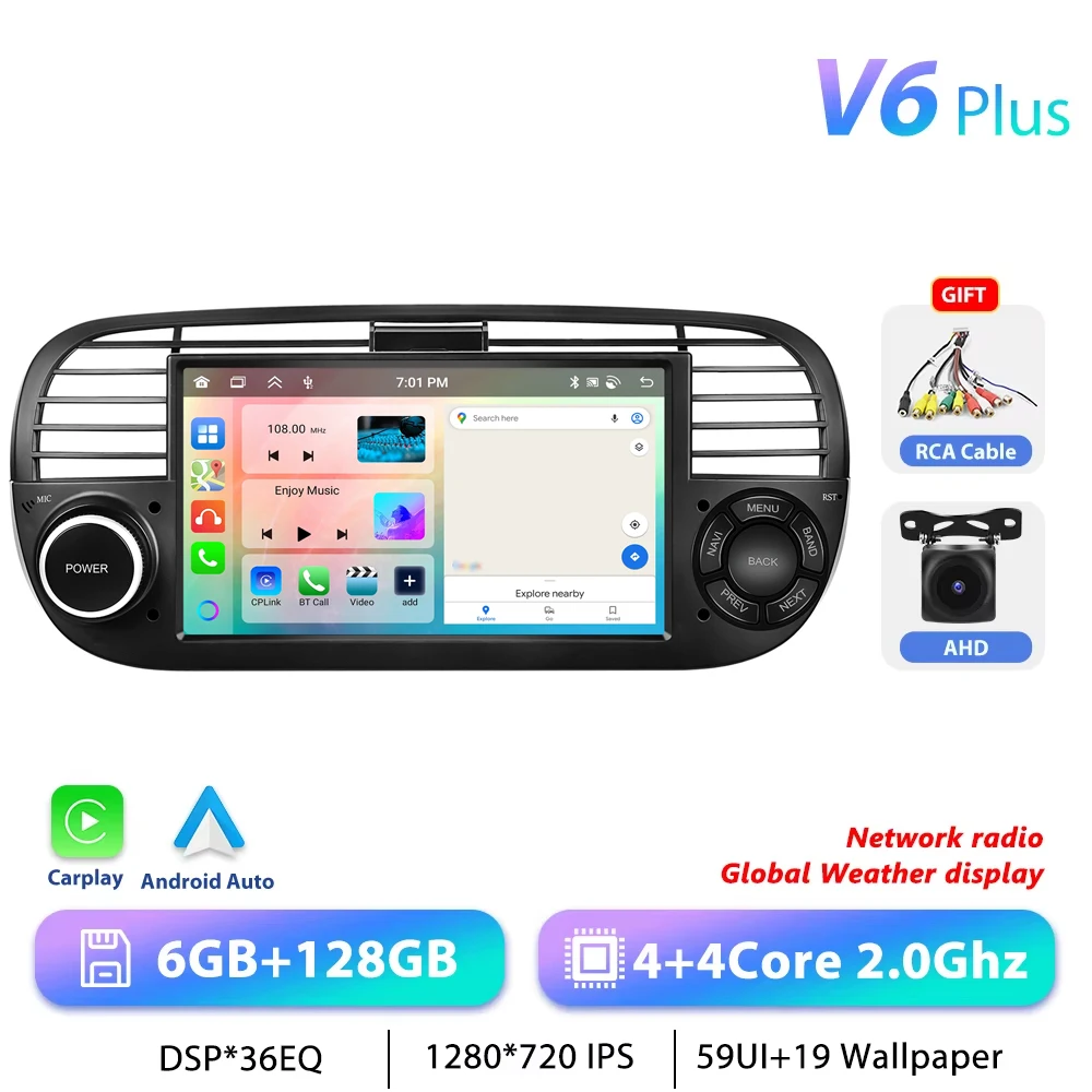 Podofo CarPlay Android Radio Voor Fiat 500 2007-2015 Auto Intelligent Systeem 2din GPS Stereo Ontvanger FM RDS autoradio Head Unit