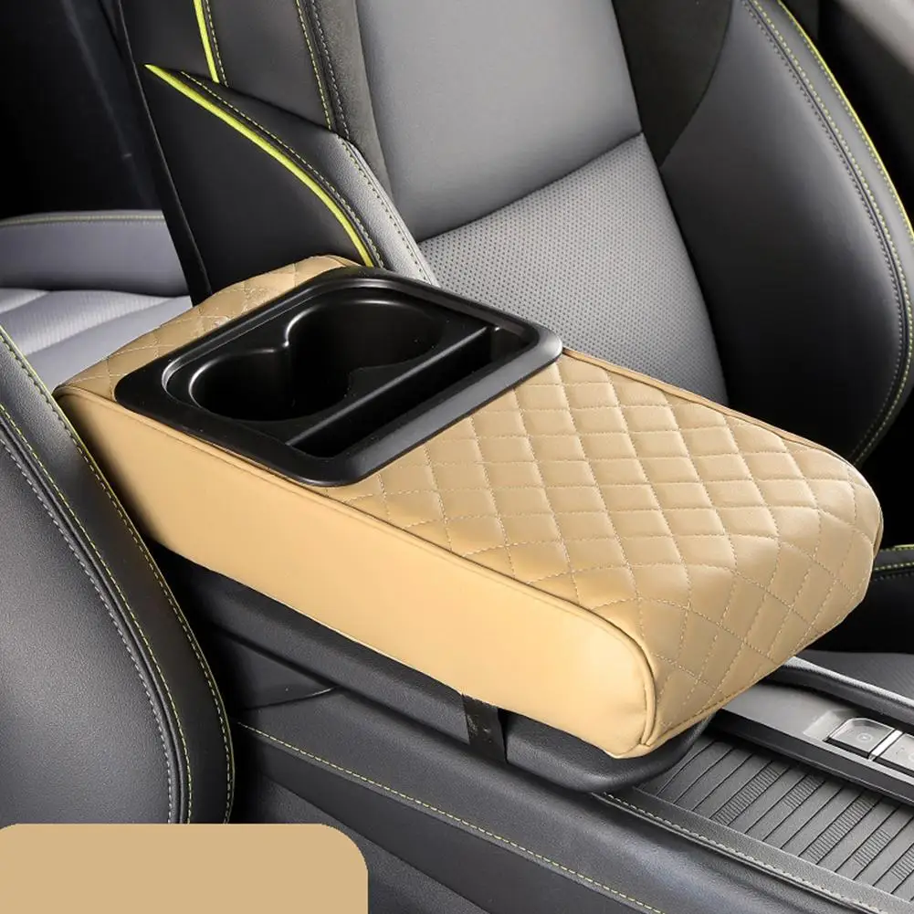 Auto-Armlehnen-Konsolenverlängerung mit 2 Getränkehaltern, Erhöhungspolster aus PU-Leder, universelle Auto-Innenraum-Aufbewahrungsbox, Taschentuch-Organizer – Detail 6