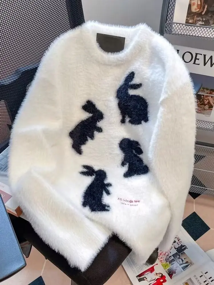 

Американский ретро мультфильм собачки вязаный свитер мужской свободный повседневный зимний длинный свек круглый Ne полиэфирное волокно мягкий теплый