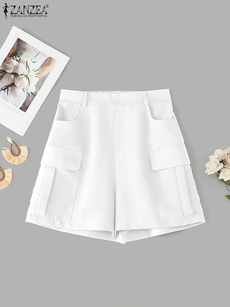 

ZANZEA, женские шорты, повседневные свободные брюки в корейском стиле, модные однотонные брюки, 2025 г., винтажные короткие брюки с карманами, большие размеры