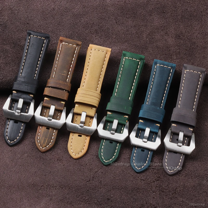 Pasek do zegarka z prawdziwej skóry, vintage, matowy, damski i męski, 20 mm, 22 mm, 24 mm, 26 mm, bransoletka, czarny, niebieski, brązowy.