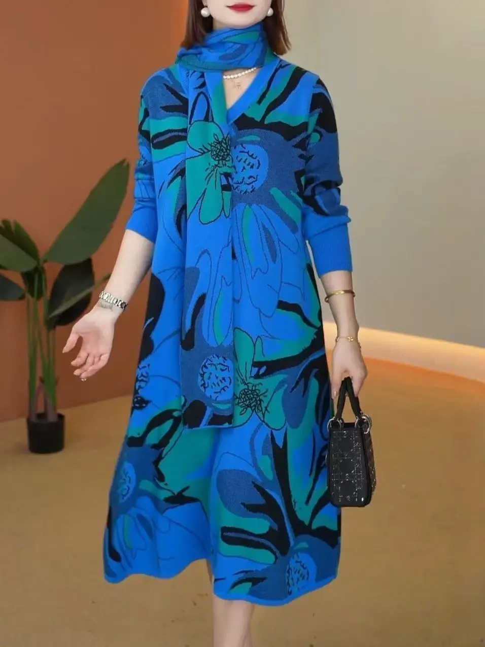 

2025 Elegant Bodycon Festival Sweaters Female Korean Vintage Luxury Prom Clothing Autumn Winter Loose Knitted Floral Pullovers